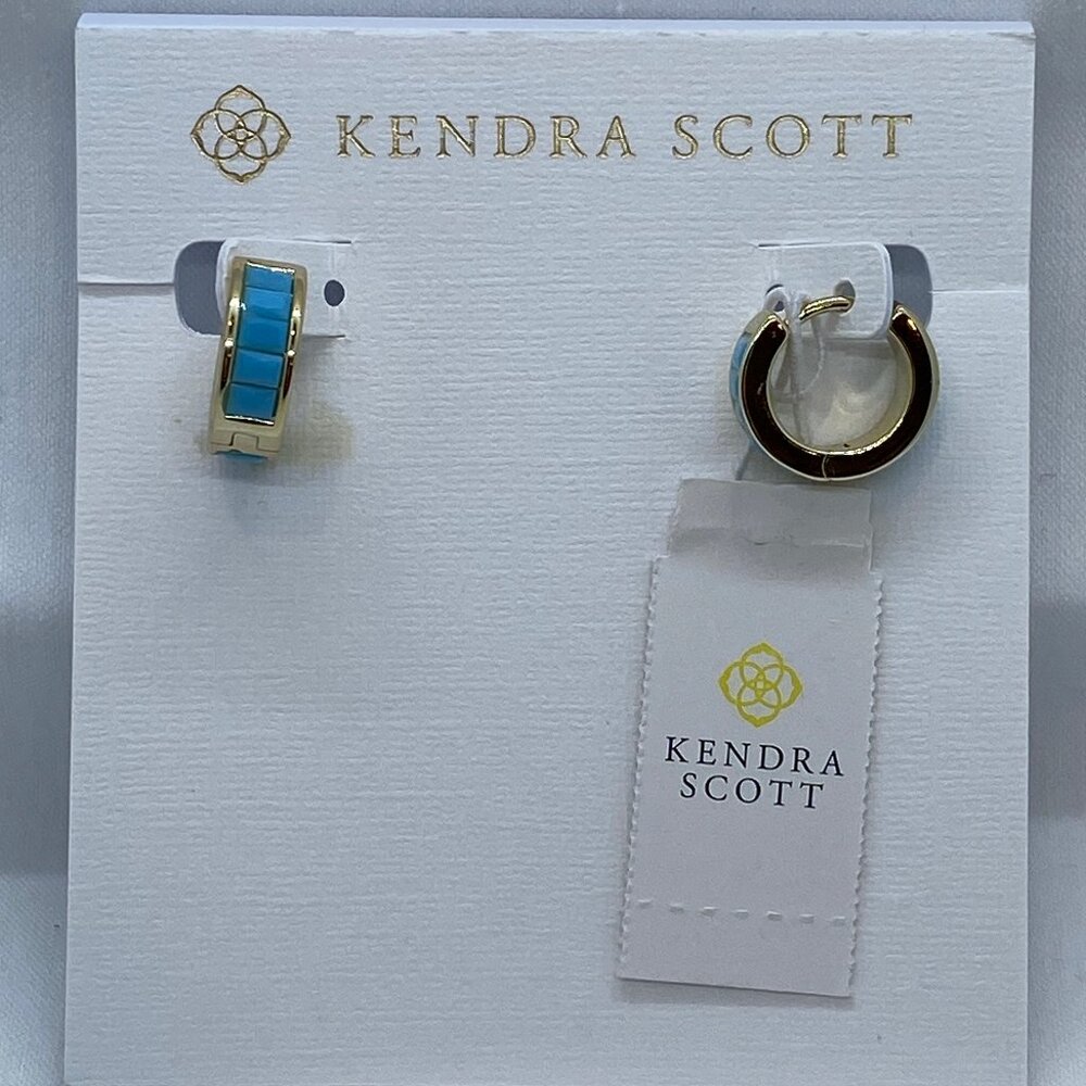 Kendra Scott Jack Huggie Hoop Earrings turquoise Crystal Gold tone